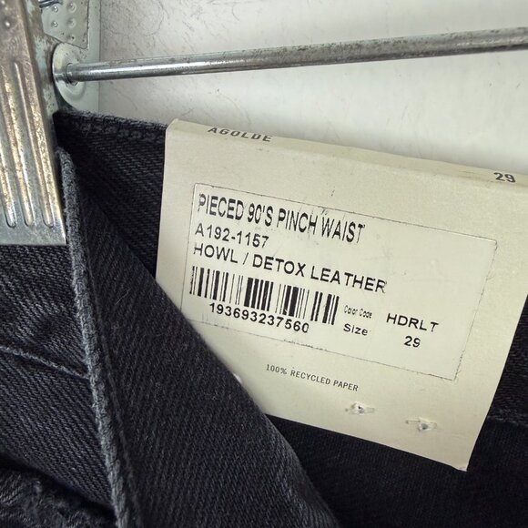 NWT AGOLDE Pieced 90s Pinch Waist Pants Jeans Howl/Detox Leather Black Size 29 - Picture 8 of 14